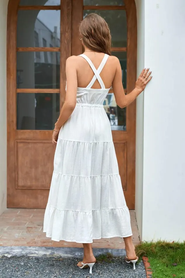 Women Maxi Dresses Cupshe Irena Square Neck Tie AShape Dress White