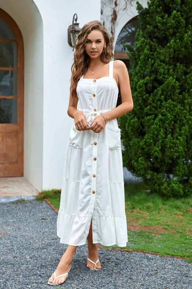 Women Maxi Dresses Cupshe Irena Square Neck Tie AShape Dress White