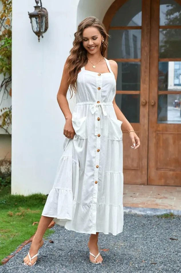 Women Maxi Dresses Cupshe Irena Square Neck Tie AShape Dress White