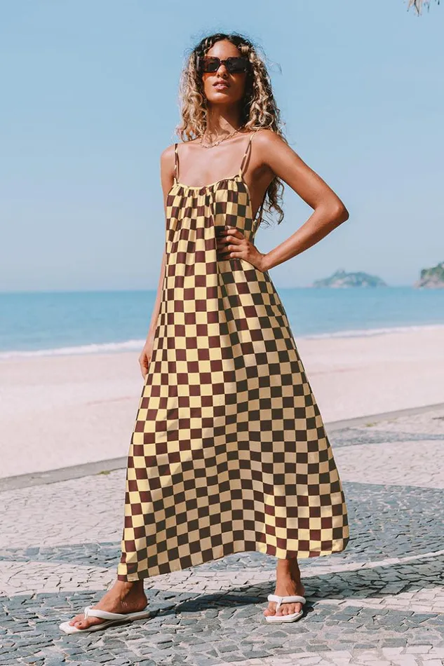 Women Maxi Dresses Cupshe Jazmyne Checkered Backless Slip Dress Multicolor