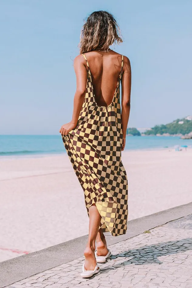 Women Maxi Dresses Cupshe Jazmyne Checkered Backless Slip Dress Multicolor