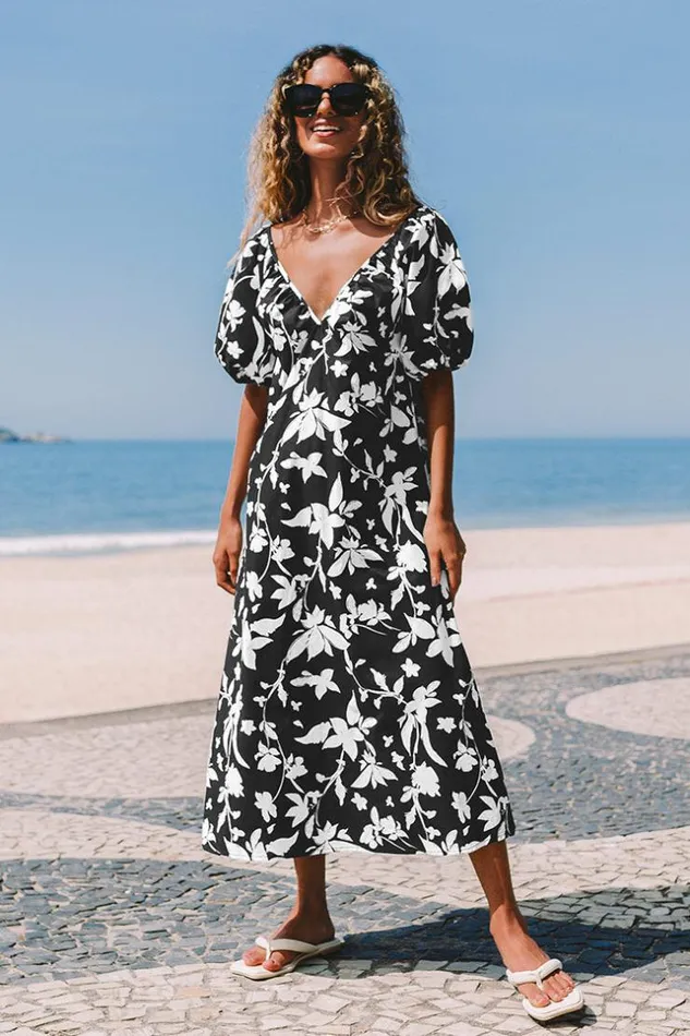 Women Maxi Dresses Cupshe Nikki Bubble Sleeve AShape Dress Multicolor