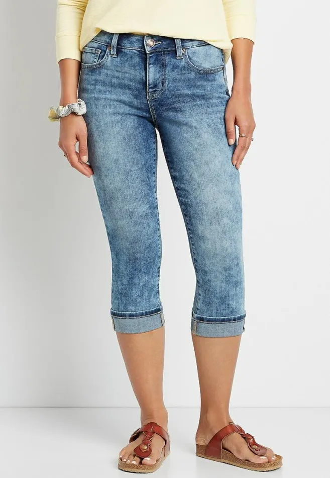 Women Medium Wash Marble Capri Maurices Bottoms