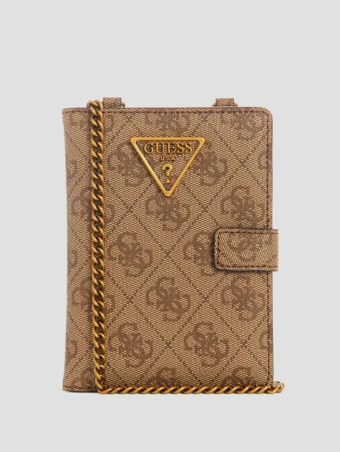 WomenMen GUESS Handbags Laurel Chain Passport Case Latte Logo
