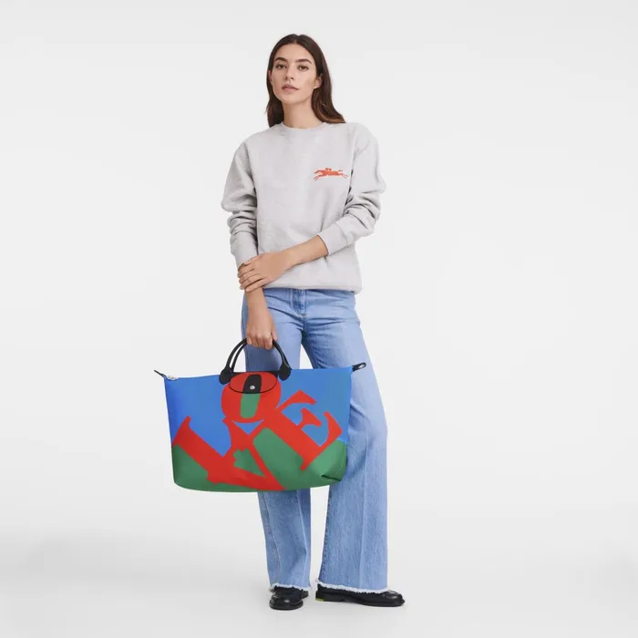 WomenMen Longchamp X Robert Indiana Travel Bag Red Longchamp Travel Bags