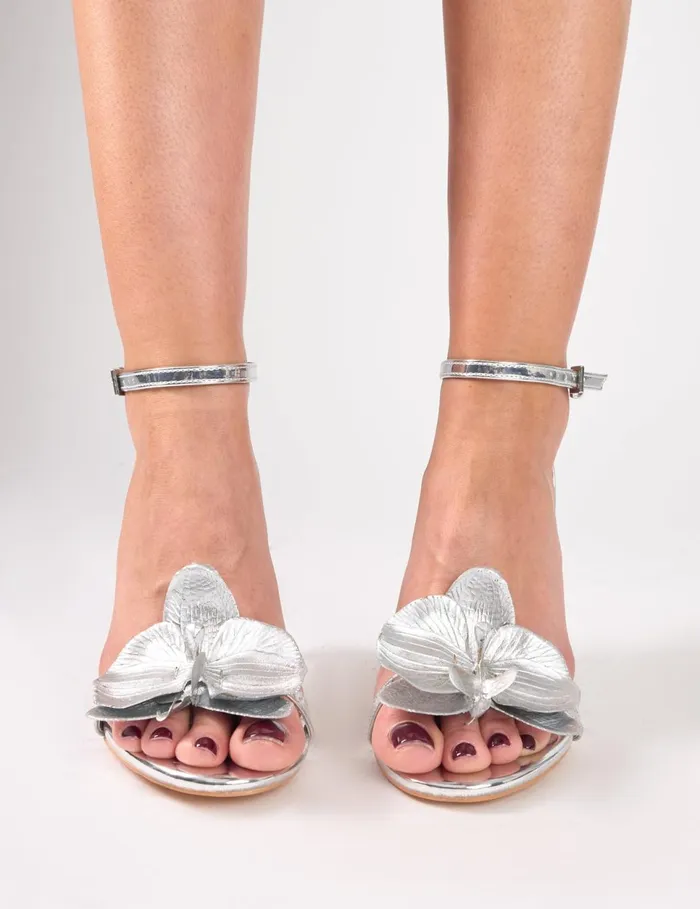 Women Mica Silver Chrome Orchis Barely There Heels Silver Public Desire Stilettos