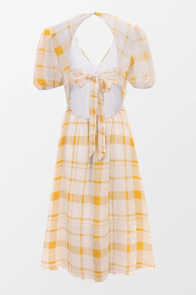 Women Midi Dresses Cupshe Aleena Plaid V Neck Dress Yellow