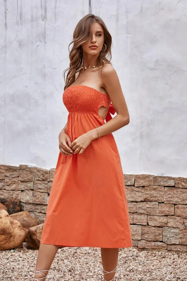 Women Midi Dresses Cupshe Alma Beach Tea Length Backless Tie Dress Orange