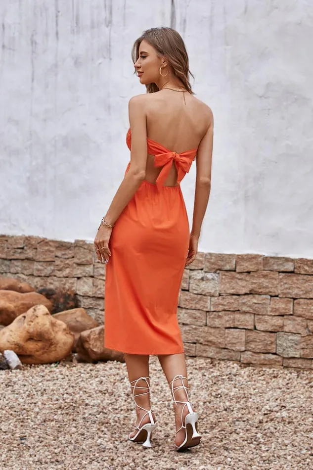 Women Midi Dresses Cupshe Alma Beach Tea Length Backless Tie Dress Orange
