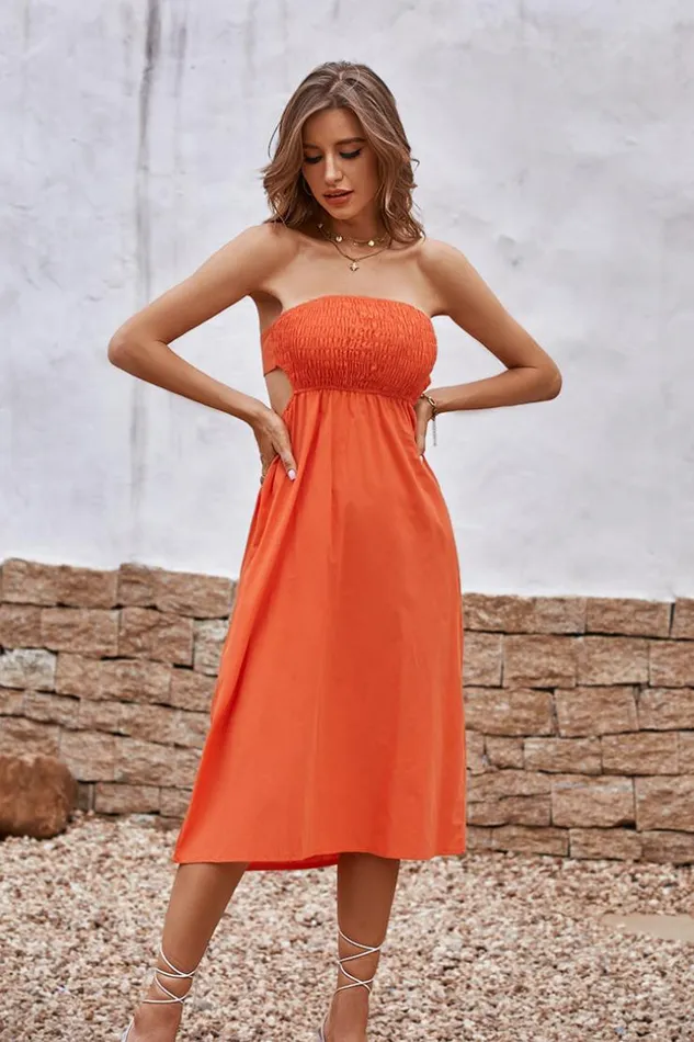 Women Midi Dresses Cupshe Alma Beach Tea Length Backless Tie Dress Orange