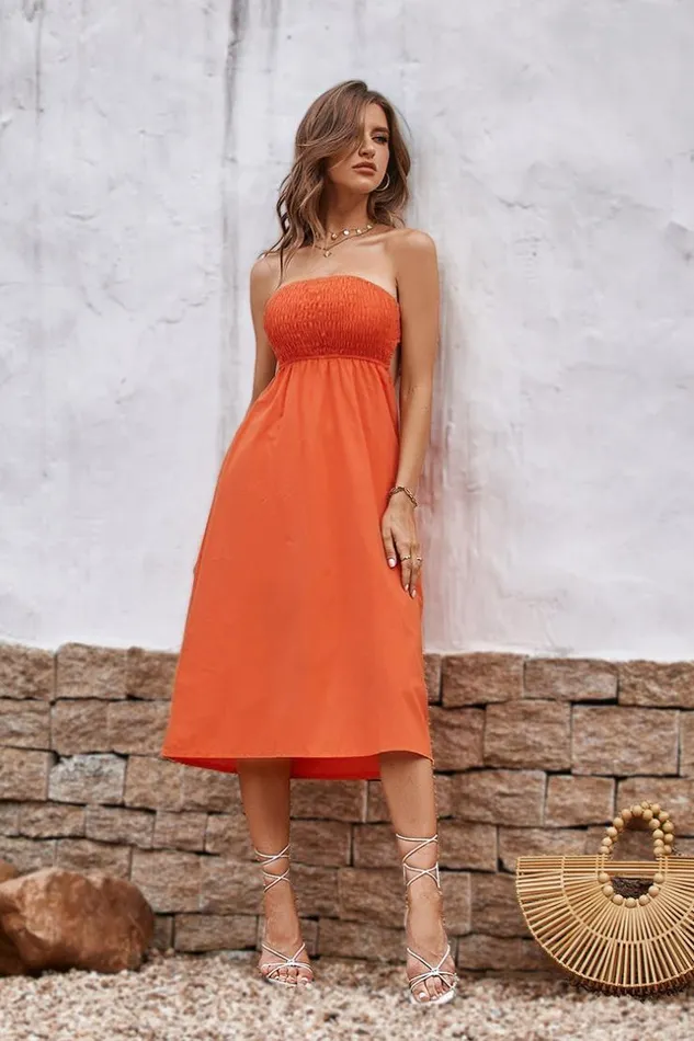 Women Midi Dresses Cupshe Alma Beach Tea Length Backless Tie Dress Orange