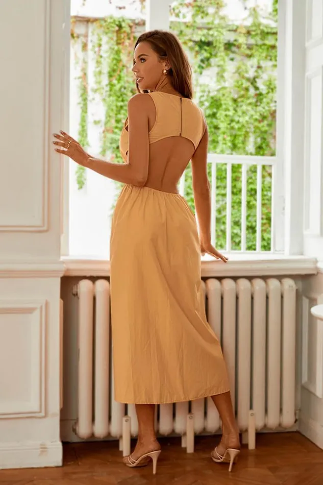 Women Midi Dresses Cupshe Edie Cut Out Elastic Waist AShape Dress Yellow