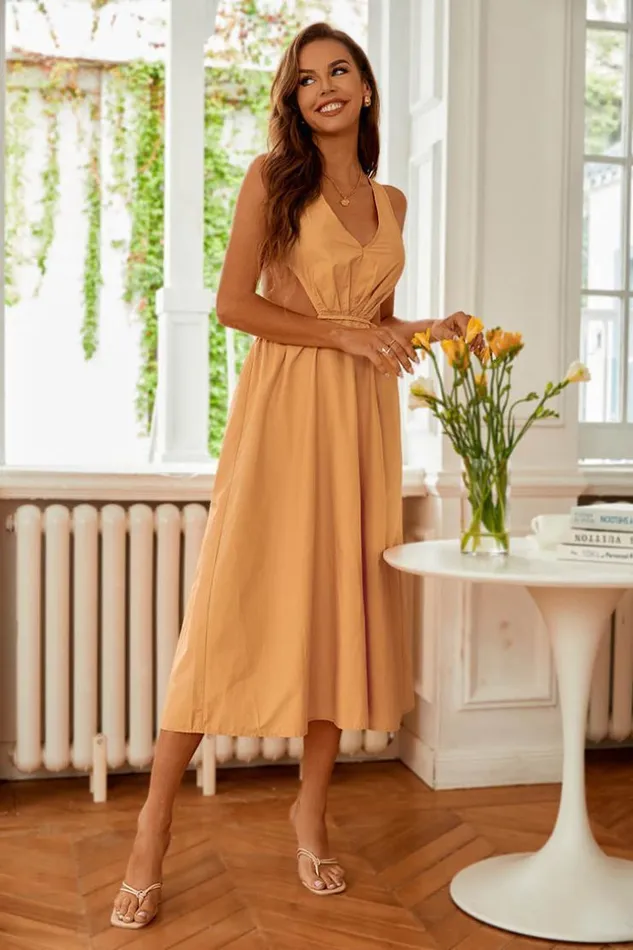 Women Midi Dresses Cupshe Edie Cut Out Elastic Waist AShape Dress Yellow