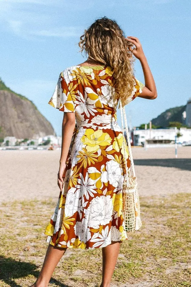 Women Midi Dresses Cupshe Freya Floral Wrap Tie Wait Dress Multicolor