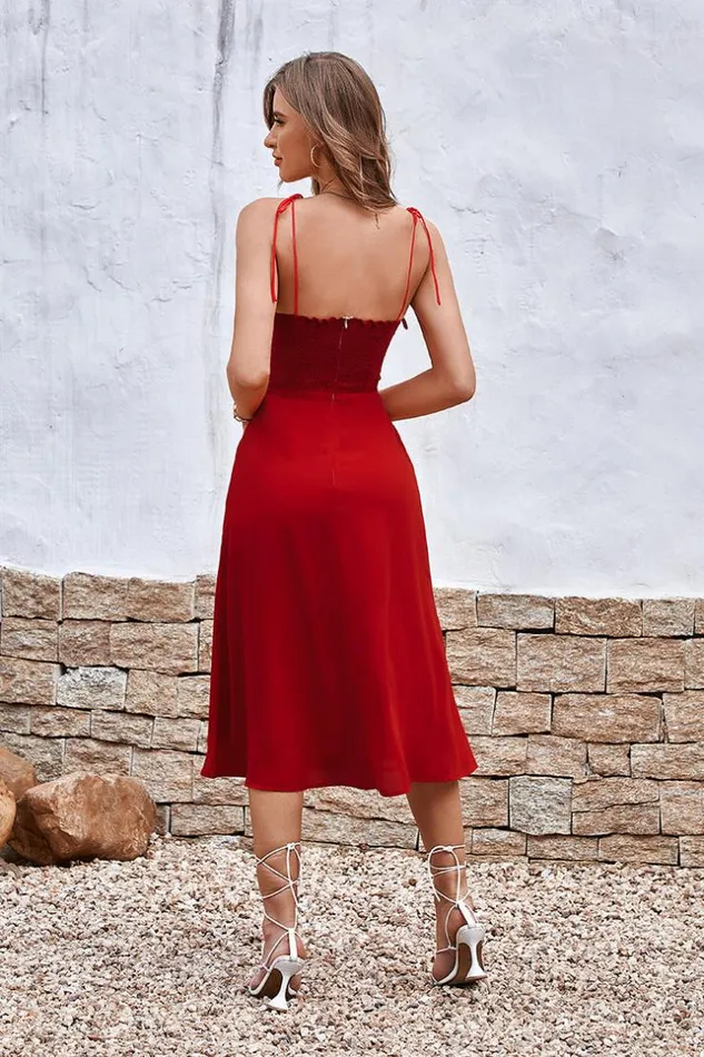 Women Midi Dresses Cupshe Honopu Red Bow Tie Sheath Dress Red