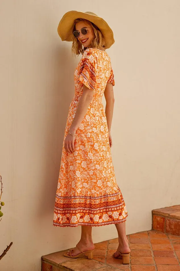 Women Midi Dresses Cupshe Honopu Vneck Bell Sleeve Tassel AShape Dress Multicolor