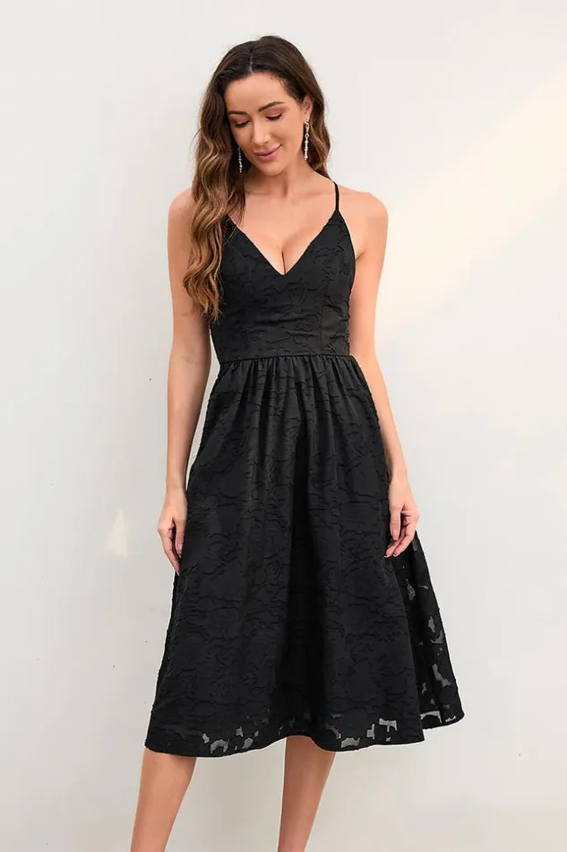 Women Midi Dresses Cupshe Leticia Black Vneck Smocking AShape Dress Black