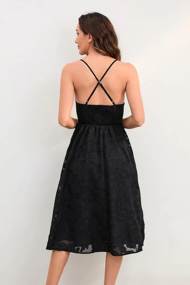 Women Midi Dresses Cupshe Leticia Black Vneck Smocking AShape Dress Black