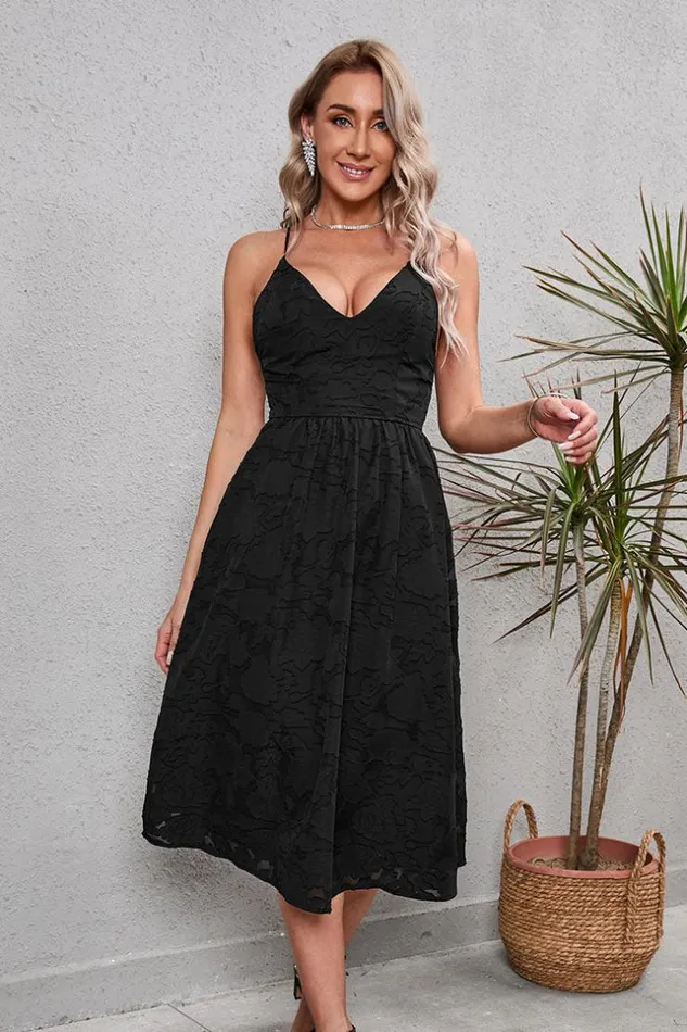 Women Midi Dresses Cupshe Leticia Black Vneck Smocking AShape Dress Black