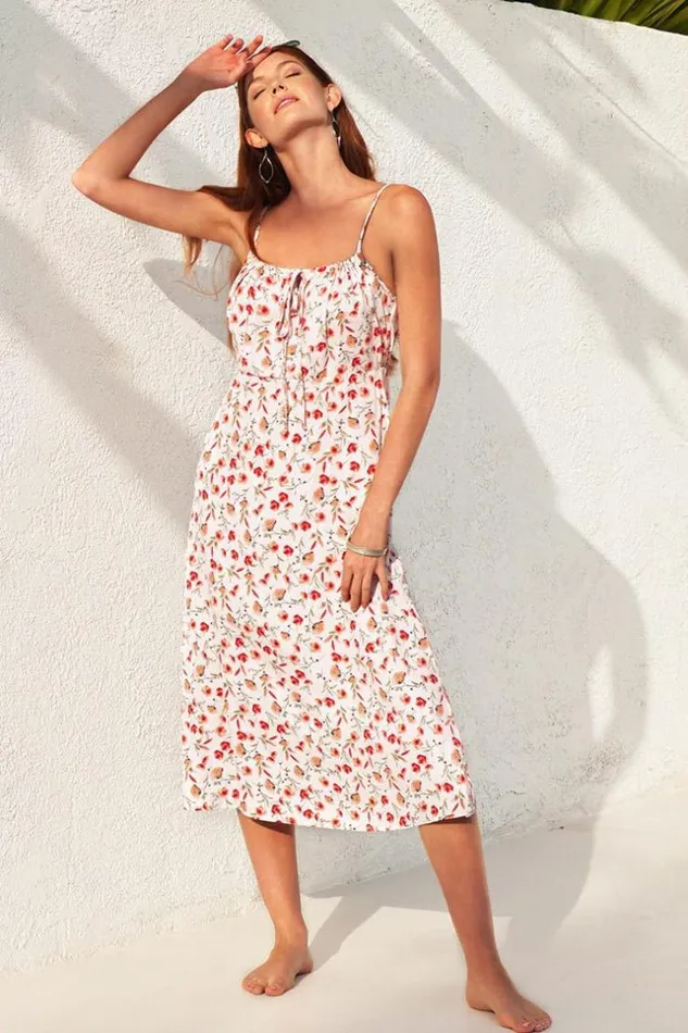 Women Midi Dresses Cupshe Lia Floral Drawstring Dress Multicolor