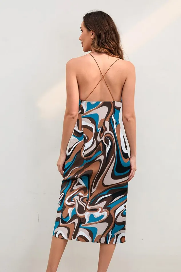 Women Midi Dresses Cupshe Lizette Fitted Waisted Thin Straps AShape Dress Multicolor