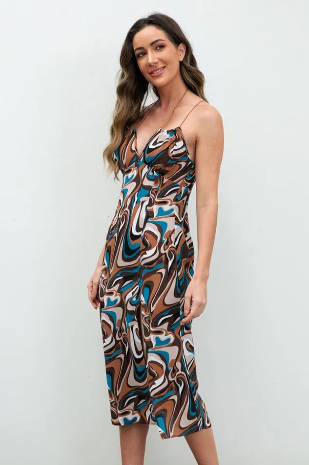Women Midi Dresses Cupshe Lizette Fitted Waisted Thin Straps AShape Dress Multicolor
