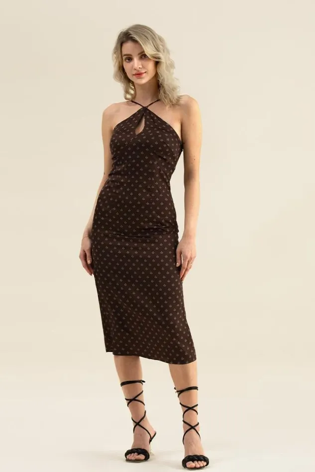 Women Midi Dresses Cupshe Lyana Cutout Zipper Slip Dress Brown