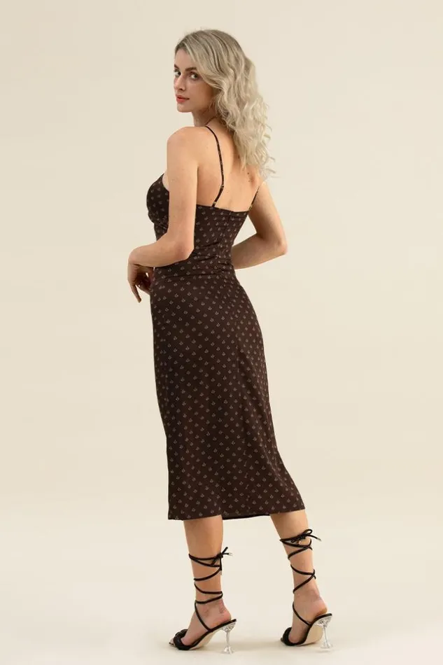 Women Midi Dresses Cupshe Lyana Cutout Zipper Slip Dress Brown