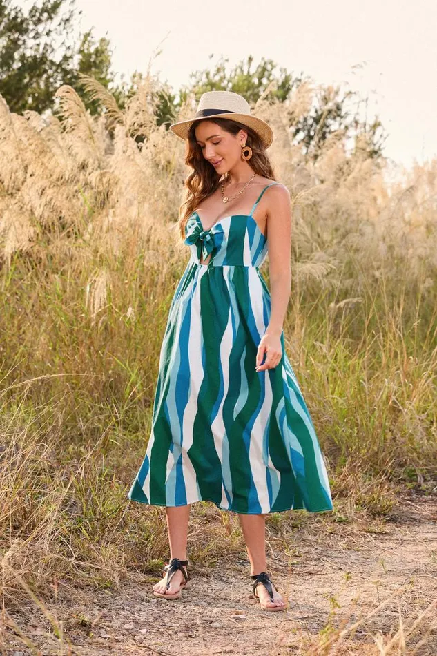 Women Midi Dresses Cupshe Onyx Bunny Tie Slip Dress Green