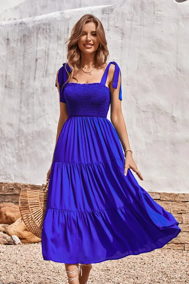 Women Midi Dresses Cupshe Querim Blue Smocking AShape Dress Purple