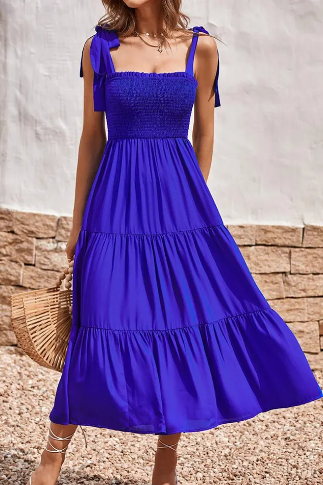Women Midi Dresses Cupshe Querim Blue Smocking AShape Dress Purple