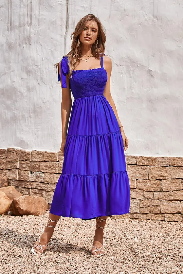 Women Midi Dresses Cupshe Querim Blue Smocking AShape Dress Purple