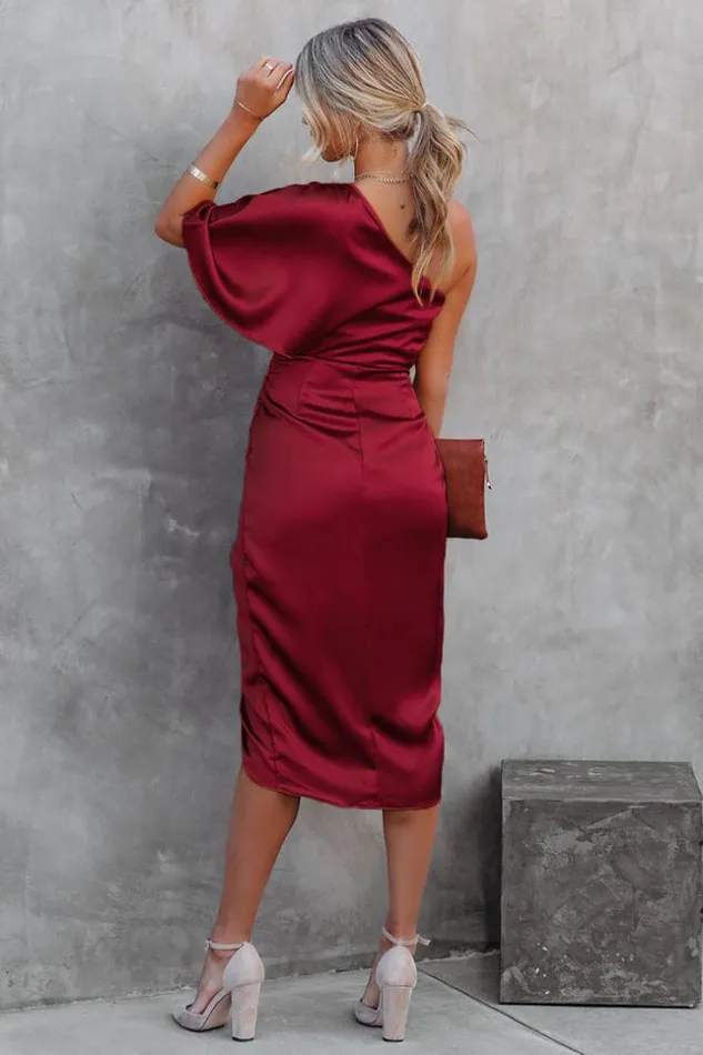 Women Midi Dresses Cupshe Ramla Burgundy Sheath Oneshoulder Dress Red