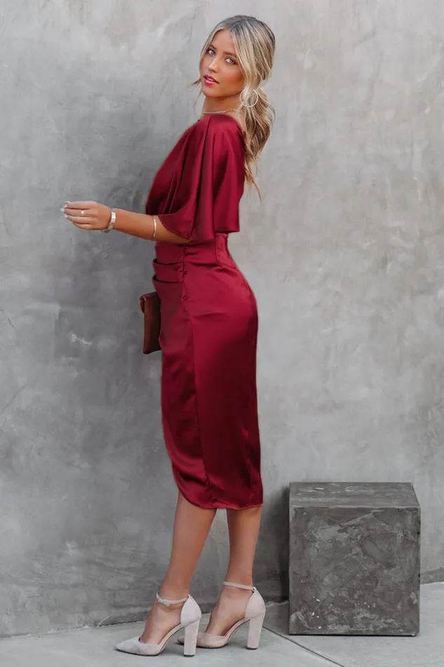 Women Midi Dresses Cupshe Ramla Burgundy Sheath Oneshoulder Dress Red