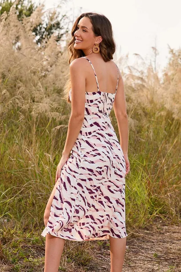 Women Midi Dresses Cupshe Randi Zebra Striped Split Slip Dress Multicolor