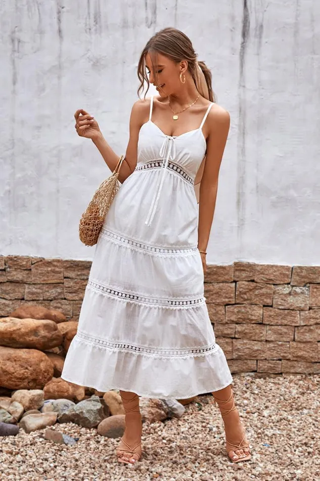 Women Midi Dresses Cupshe Summer Passion Lace Bow Tie AShape Dress White