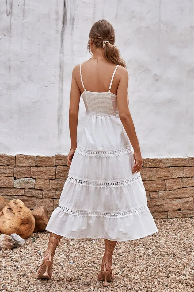 Women Midi Dresses Cupshe Summer Passion Lace Bow Tie AShape Dress White