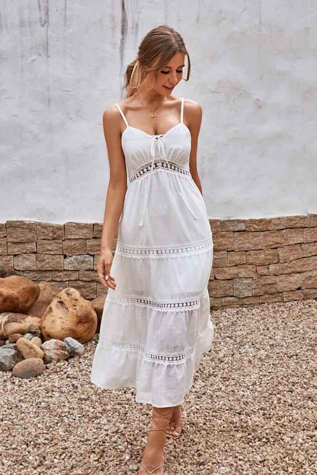Women Midi Dresses Cupshe Summer Passion Lace Bow Tie AShape Dress White