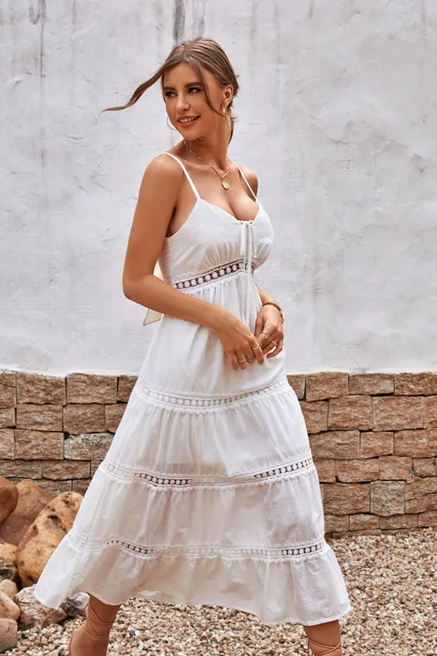 Women Midi Dresses Cupshe Summer Passion Lace Bow Tie AShape Dress White