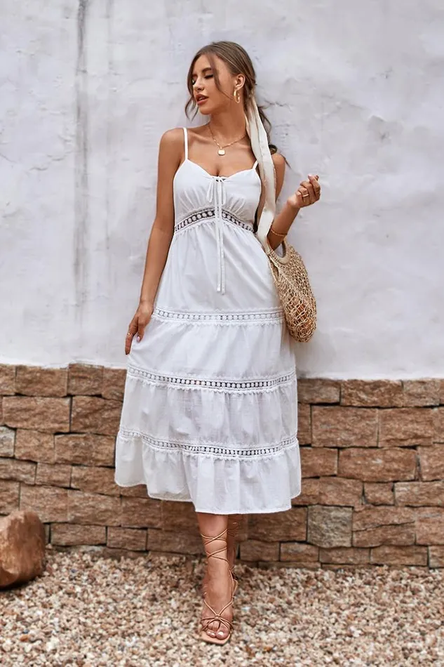 Women Midi Dresses Cupshe Summer Passion Lace Bow Tie AShape Dress White