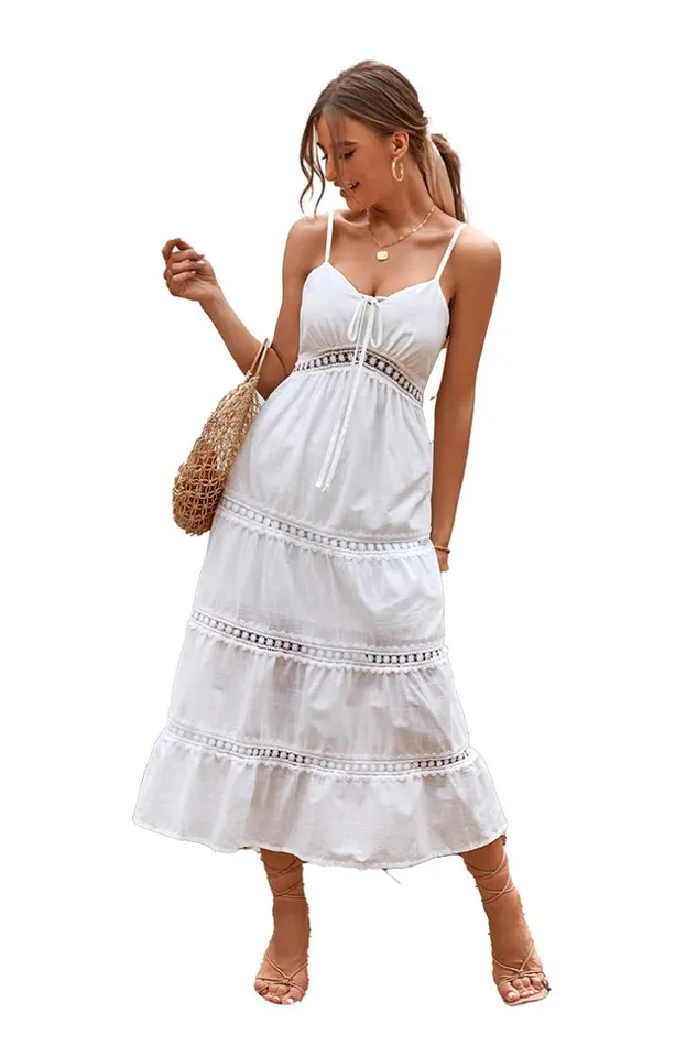 Women Midi Dresses Cupshe Summer Passion Lace Bow Tie AShape Dress White