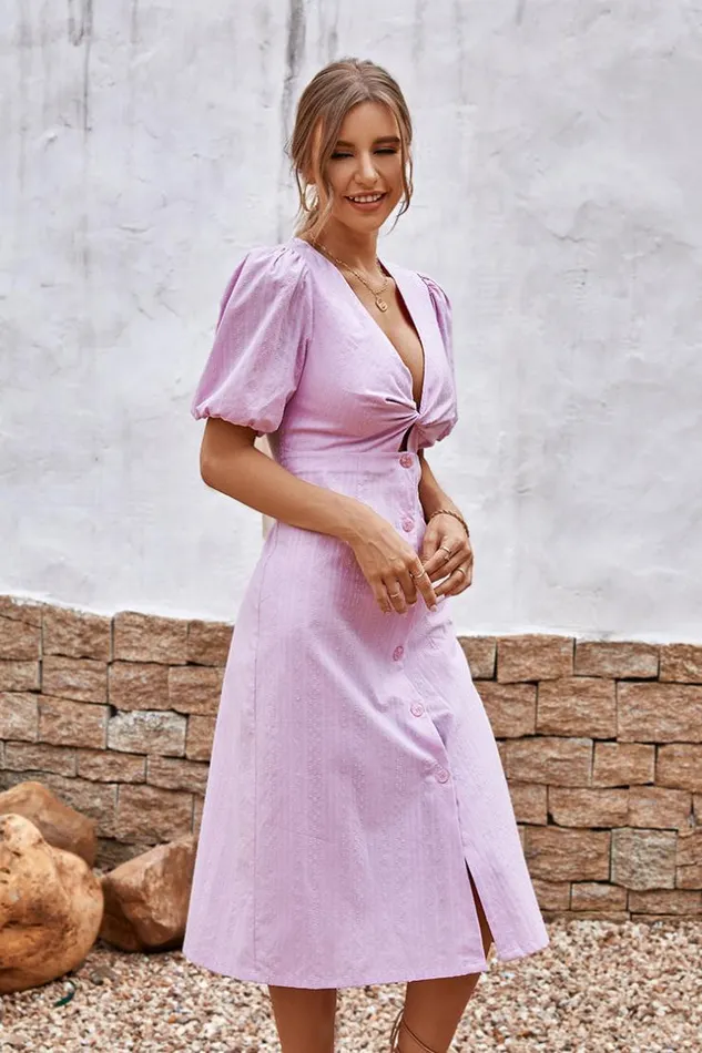 Women Midi Dresses Cupshe Varadero Plunge Bubble Sleeve AShape Dress Purple