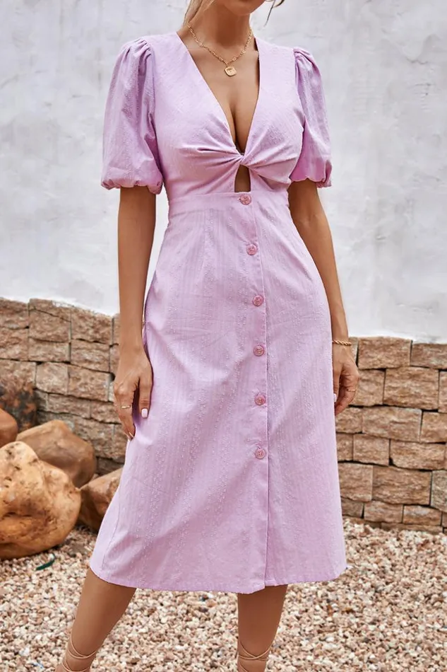 Women Midi Dresses Cupshe Varadero Plunge Bubble Sleeve AShape Dress Purple