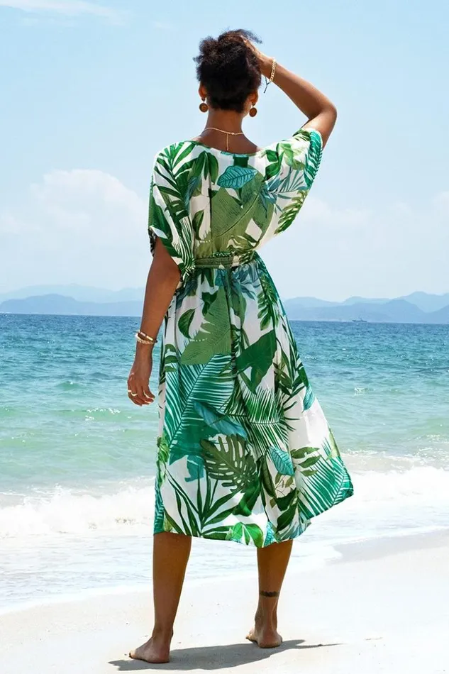 Women Midi Dresses Cupshe Whitley Tropical V Neck Dress Green