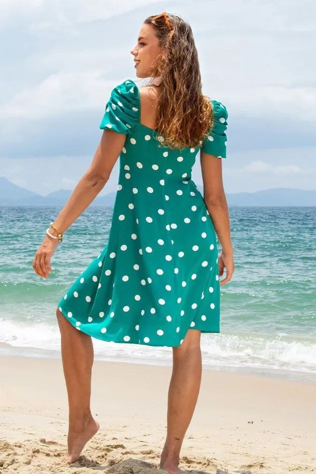 Women Midi Dresses Cupshe Zoey Polka Dot Puff Sleeve Midi Dress Teal