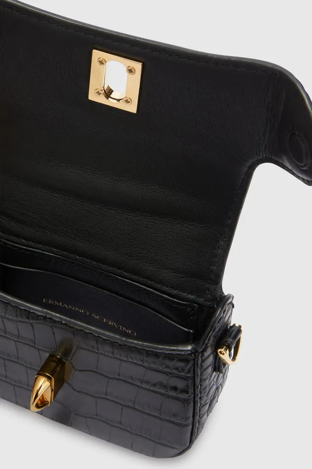 Women Mini Bags Ermanno Scervino Designer Mini Mini Audrey In Crocodile Print 8211 Ermanno Scervino Black
