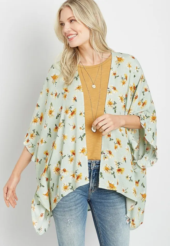 Women Mint Floral Ruana Maurices Tops