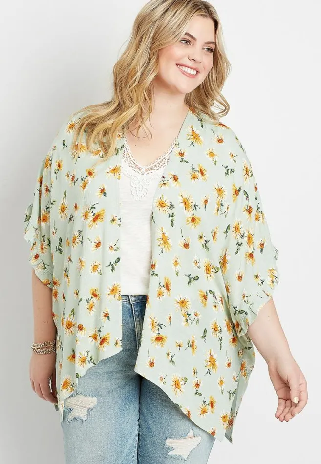 Women Mint Floral Ruana Maurices Tops