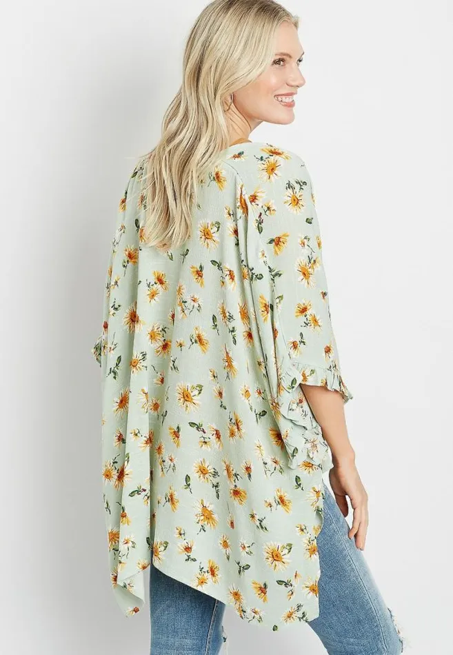 Women Mint Floral Ruana Maurices Tops