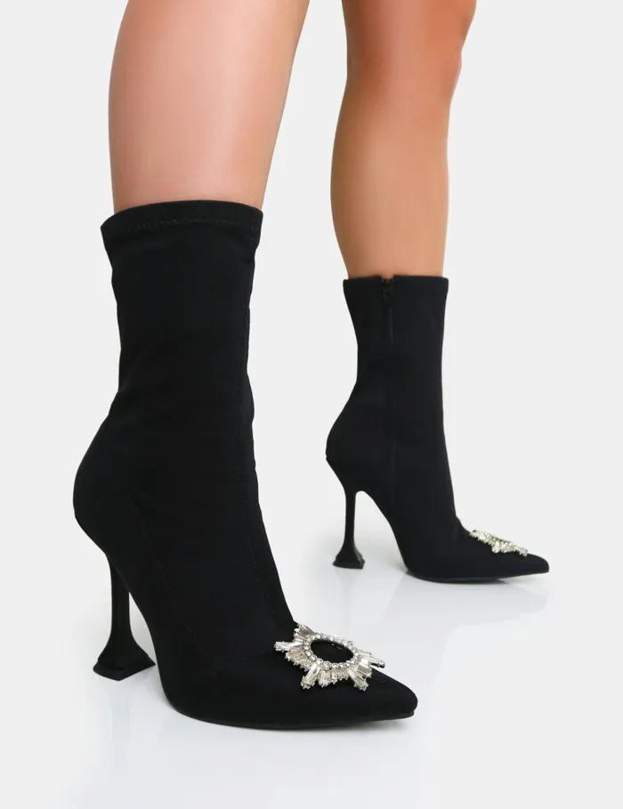 Women Modena Black Nylon Diamante Broach Cake Stand Heel Sock Ankle Boot Black Public Desire Sock Boots Women Modena Black Nylon Diamante Broach Cake Stand Heel Sock Ankle Boot Black Public Desire Sock Boots